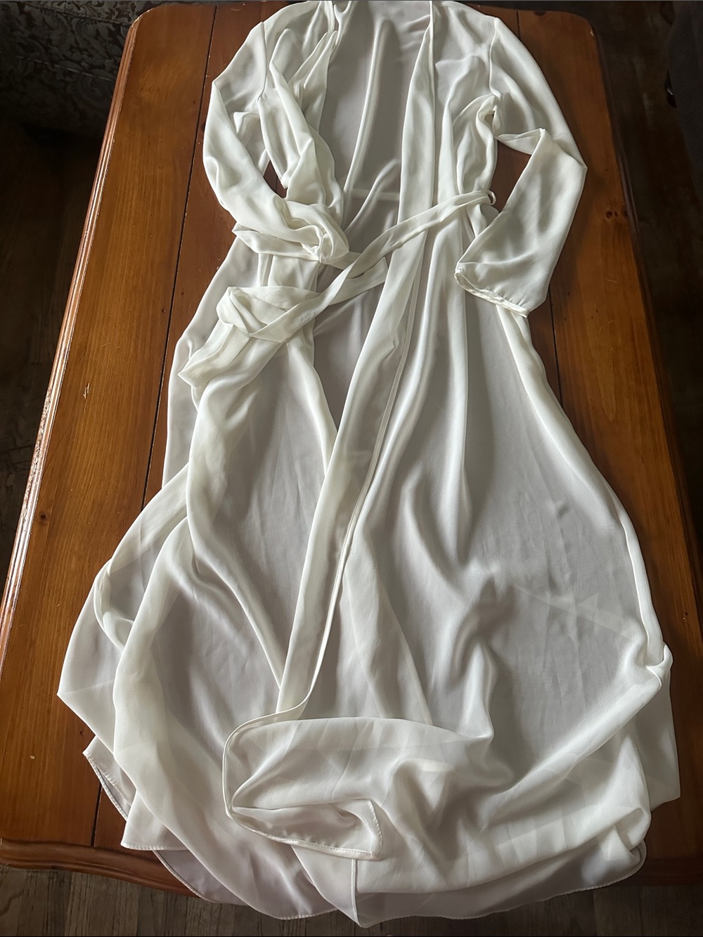 Flora Nikrooz Sheer Long Wrap Robe in Ivory